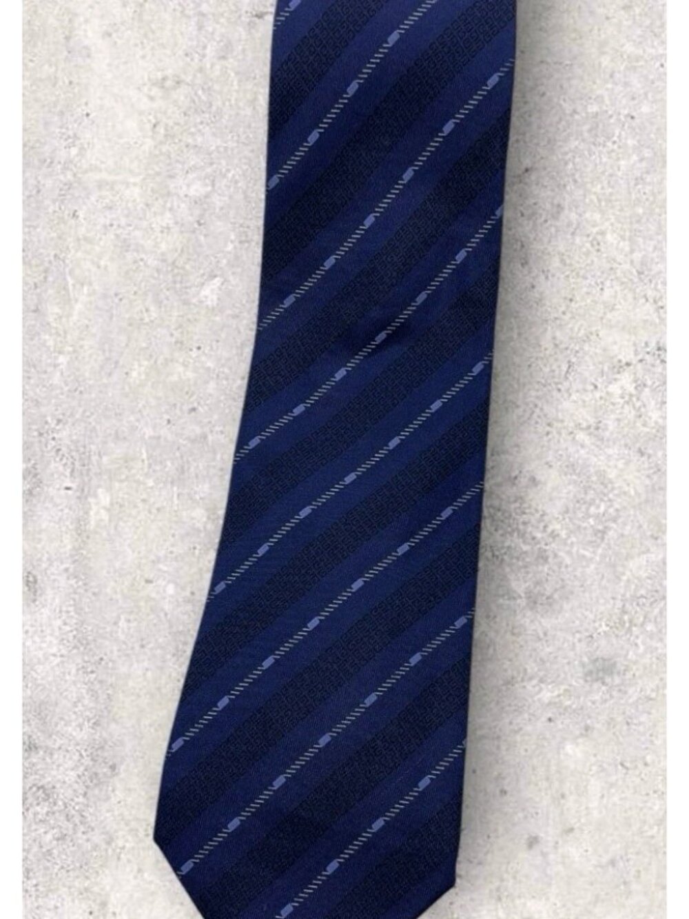 GIVENCHY Silk Tie ITALY Navy Blue Striped Monogram Logo W:3.2" EUC - Picture 5 of 5